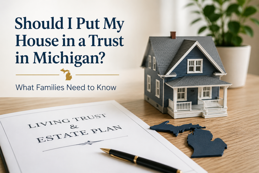 Put a house in a trust in Michigan estate planning illustration with home and trust documents
